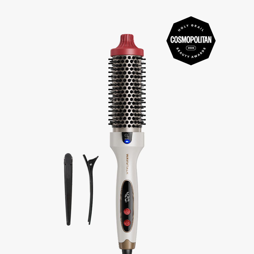 Hair styling tool with attachments on a white background, featuring the Cosmopolitan Beauty Award logo.