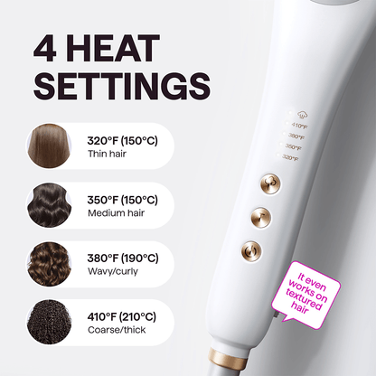White Steamline Pro with heat settings for different hair types on a white background