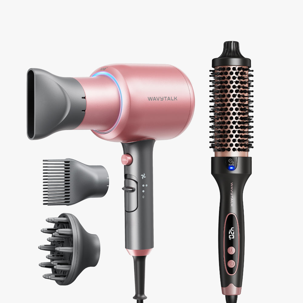 Rose Gold Blown Away and rose gold Blowout Boost display on a white background