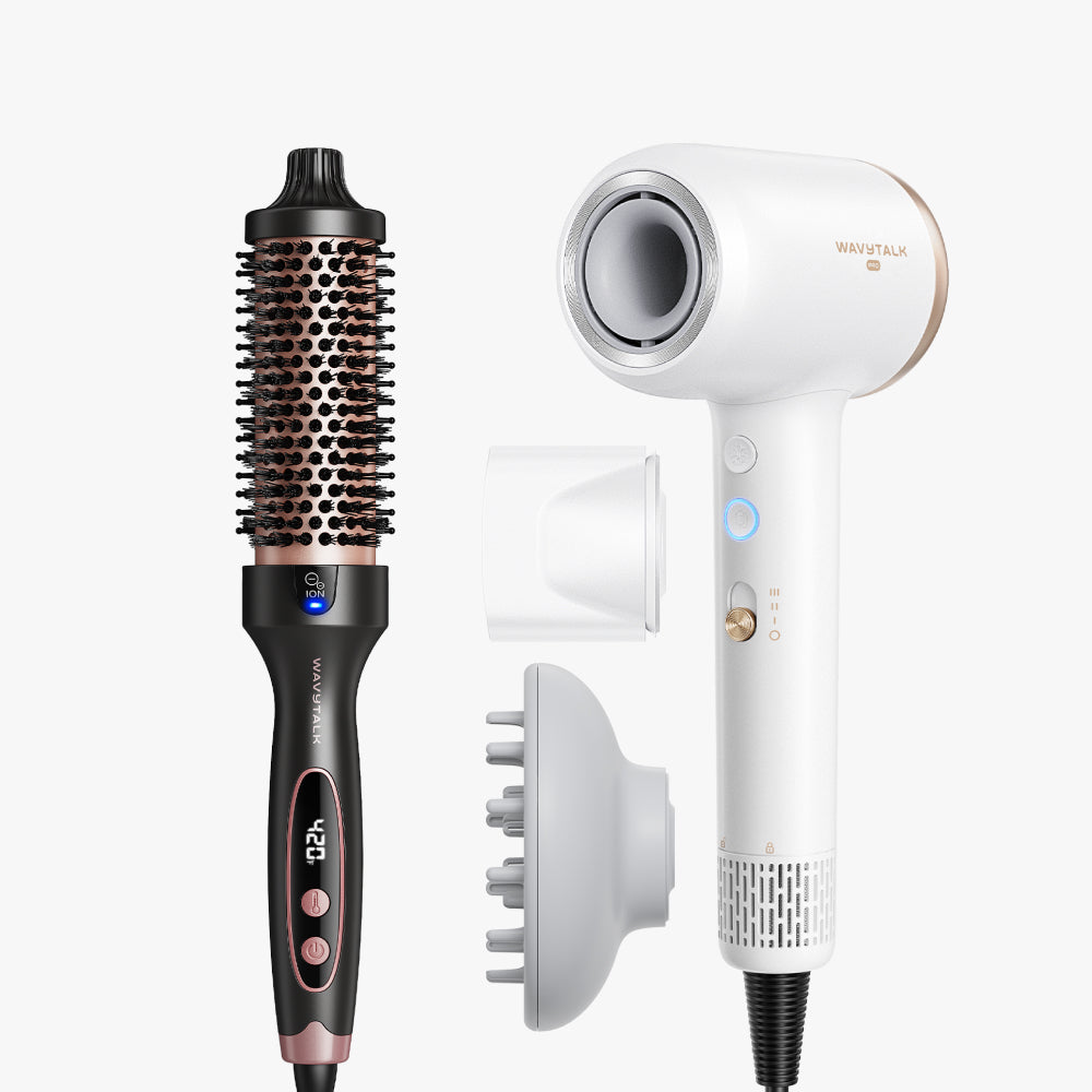 Rose gold Blowout Boost and white Turblow Pro display on a white background