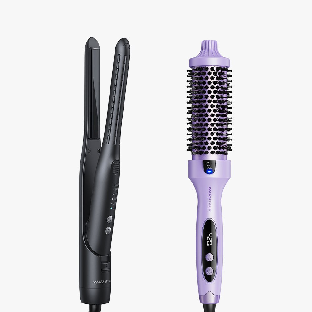 Black Cool Curl Pencil and purple Blowout Boost on a white background