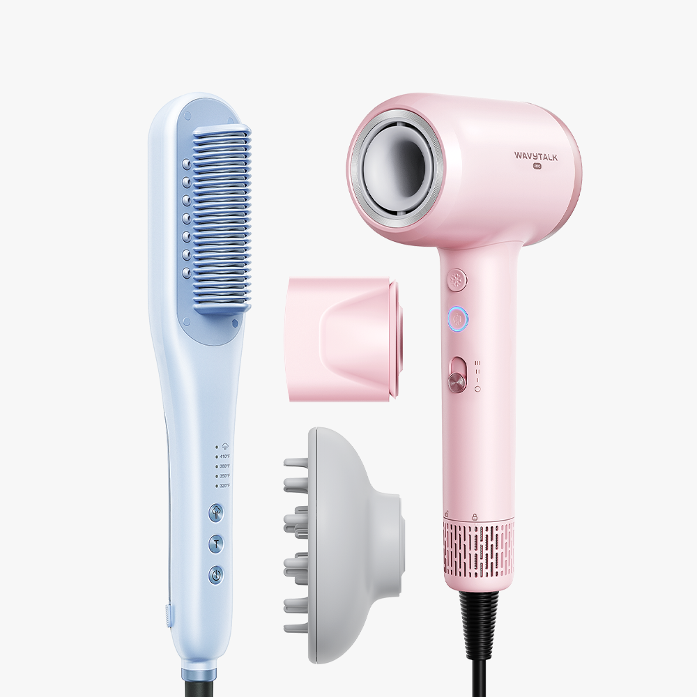 Blue Steamline Pro and pink Turblow Pro on a white background